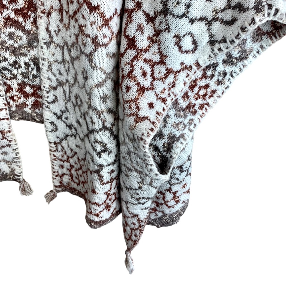 Knox Rose Poncho Cape Cardigan Sweater Tassel Boho Neutral Floral 2XL - Picture 5 of 15